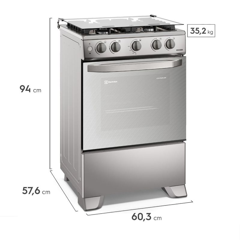 Cocina Electrolux FE4GMR 4 quemadores VaporBake gas silver medidas