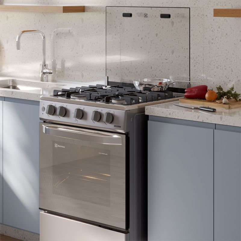 Cocina Electrolux FE4GMR 4 quemadores VaporBake gas silver espacio cocina