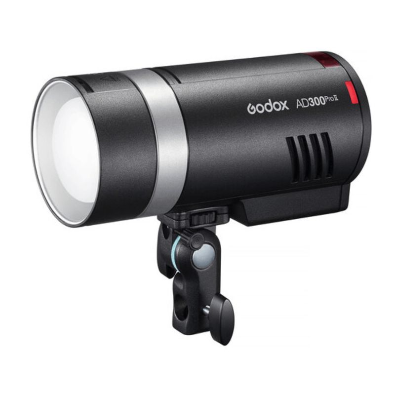 Flash Godox AD300 Pro II con inclinación de 90 grados vista lateral oblicua
