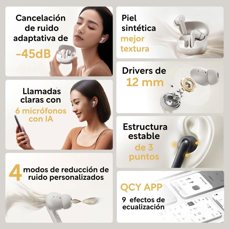 Audífonos QCY Buds ANC blancos resistencia IPX4