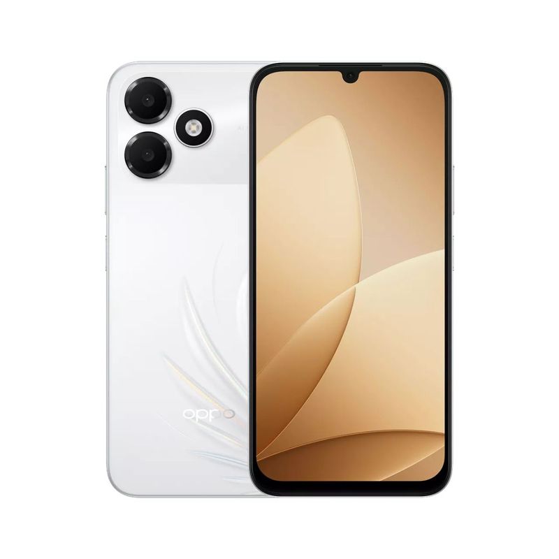 Celular OPPO A6c 5G 128GB 8+8GB RAM cámara IA 50MP blanco frontal