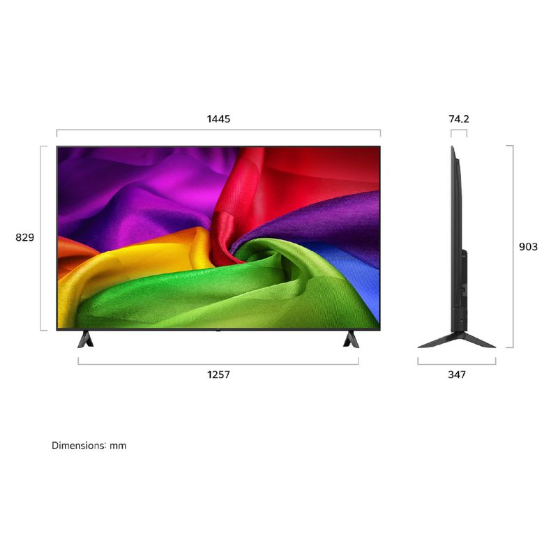 Smart TV LG 65 pulgadas 4K Nano UHD webOS vista dimensiones