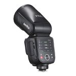 Flash profesional de zapata Godox V100 para Canon vista dorsal oblicua