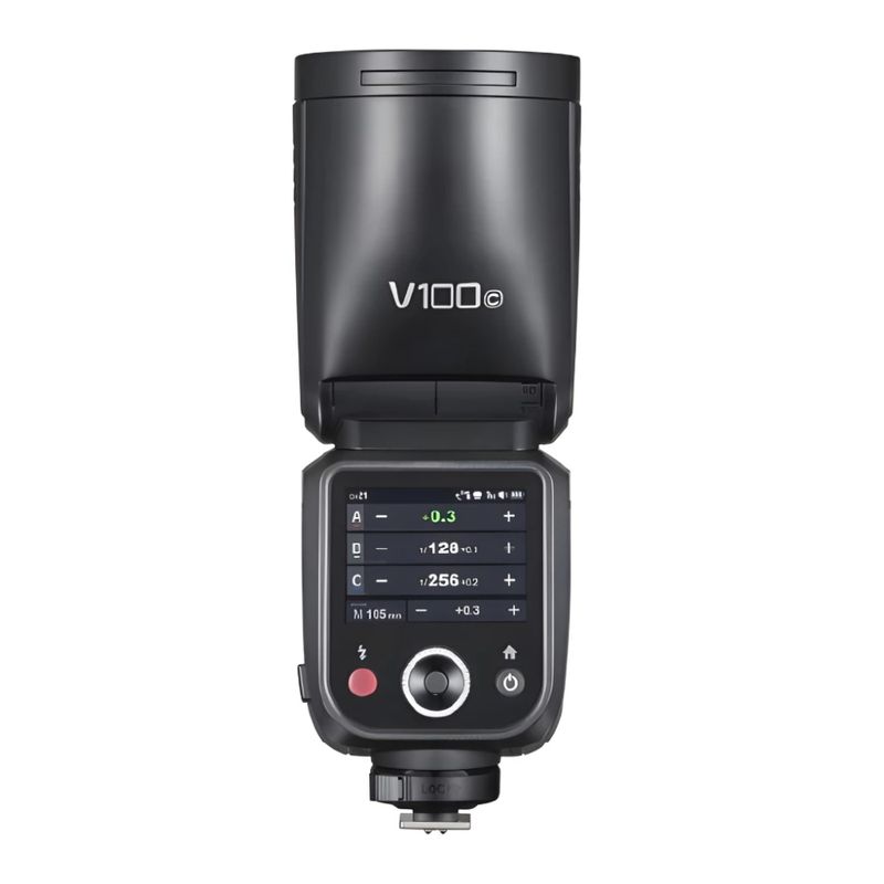 Flash profesional de zapata Godox V100 para Canon vista dorsal