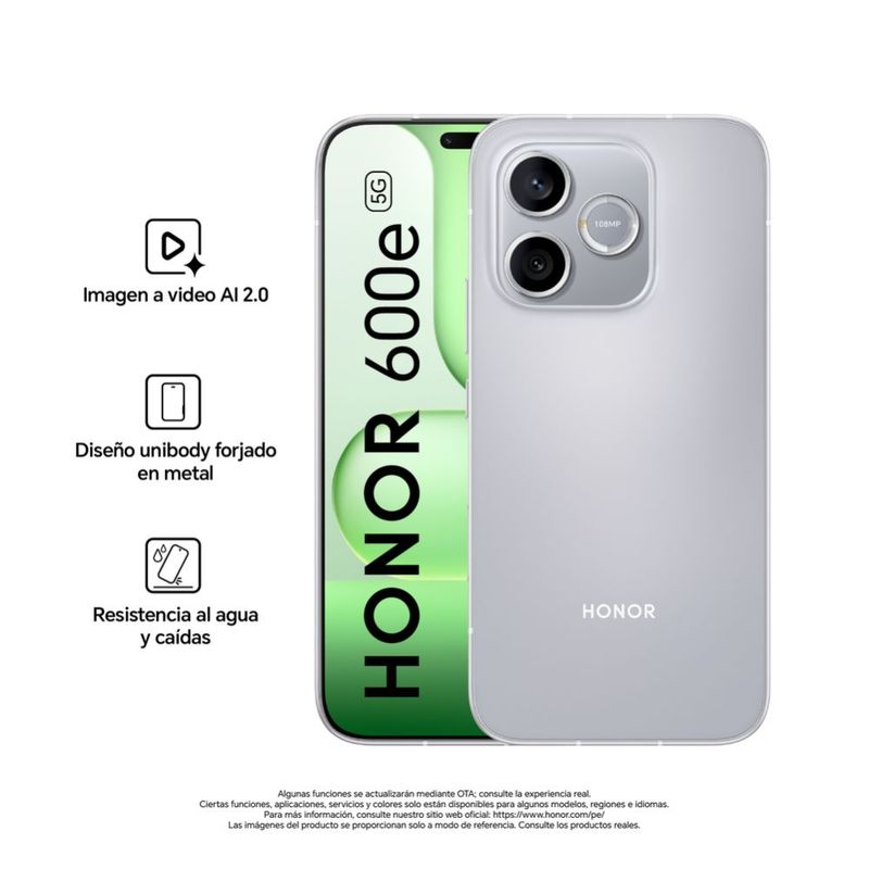 Celular Honor 600E 512GB gris velvet, batería 6520 mAh frontal características