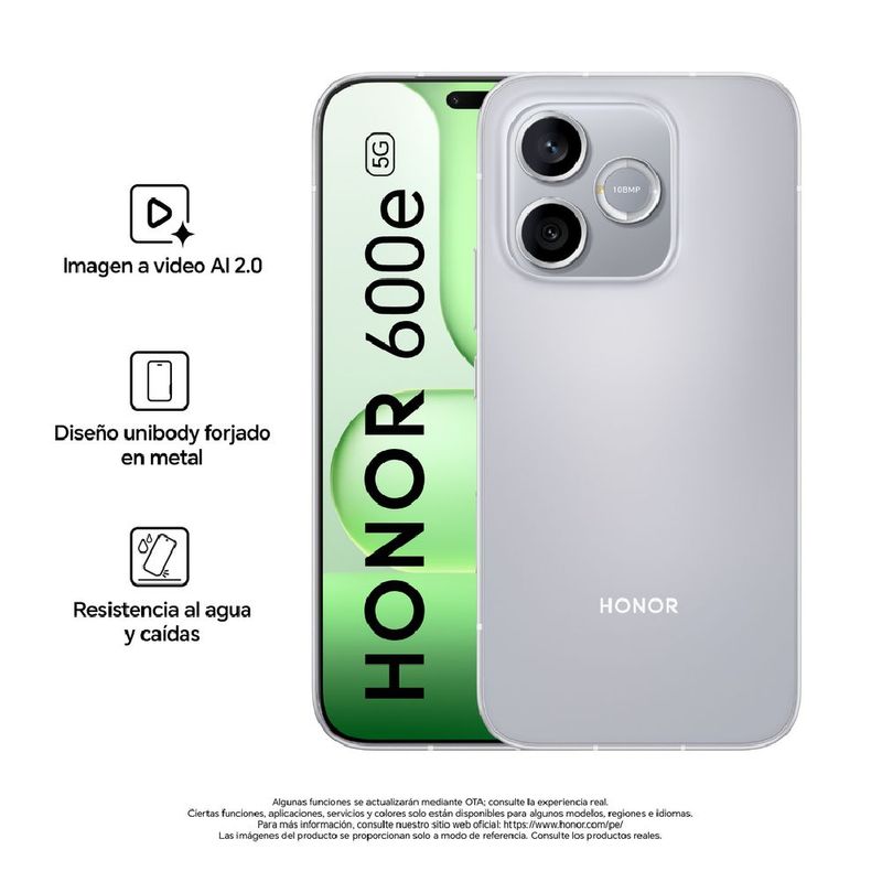 Celular Honor 600E 512GB gris + Smartwatch Choice 2i frontal beneficios