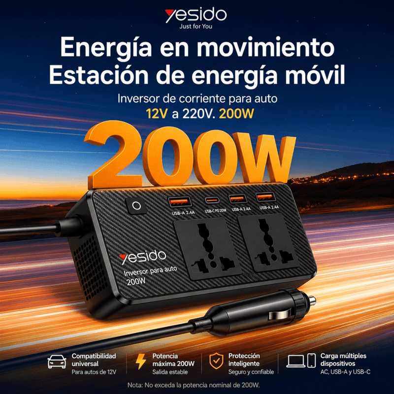 Inversor YESIDO VC07 negro potencia 200W