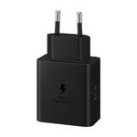 Cargador de pared Samsung USB-C 60W negro, carga rápida frontal