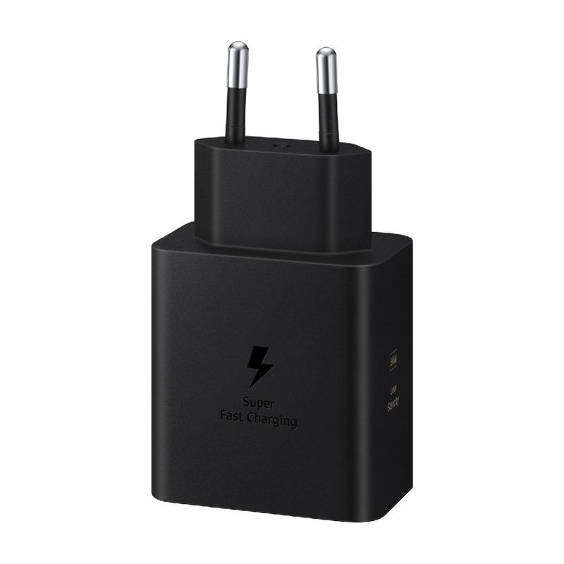 Cargador de pared Samsung USB-C 60W negro, carga rápida frontal