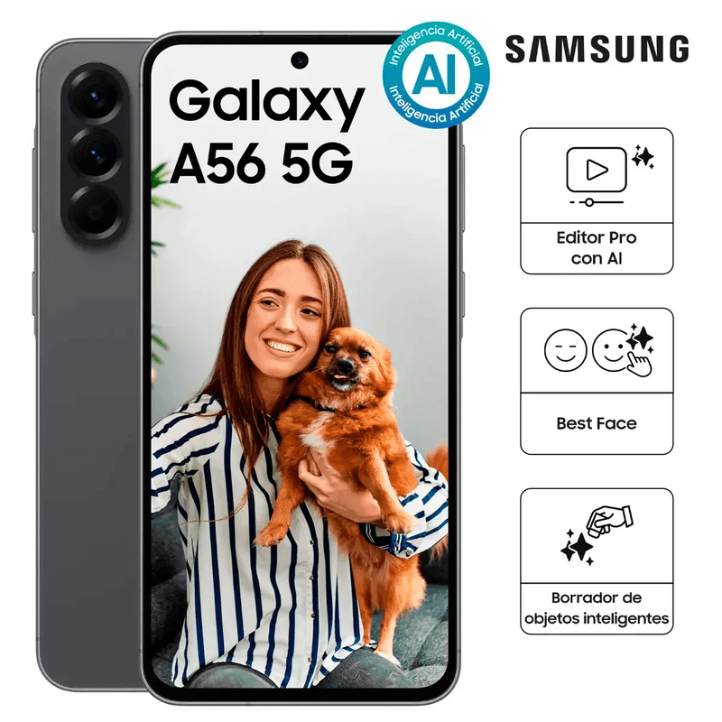 Celular Samsung Galaxy A56 5G 256GB negro, batería 5000mAh frontal características