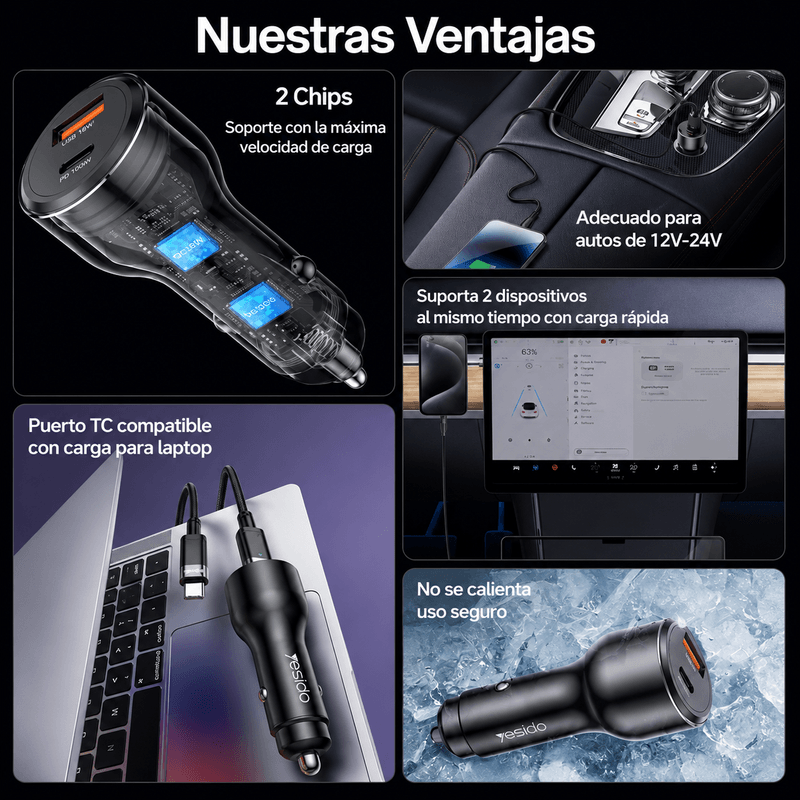 Cargador YESIDO Y65 negro para auto