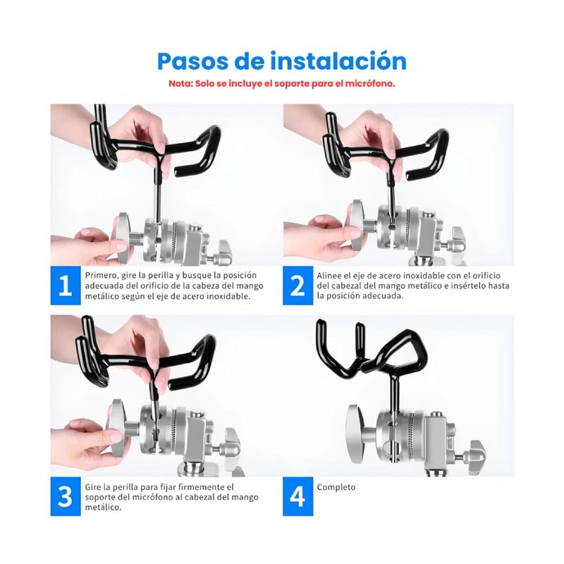 Soporte para brazo Neewer CM-NA-1 micrófono y luces, ángulo frontal oblicuo, especificaciones