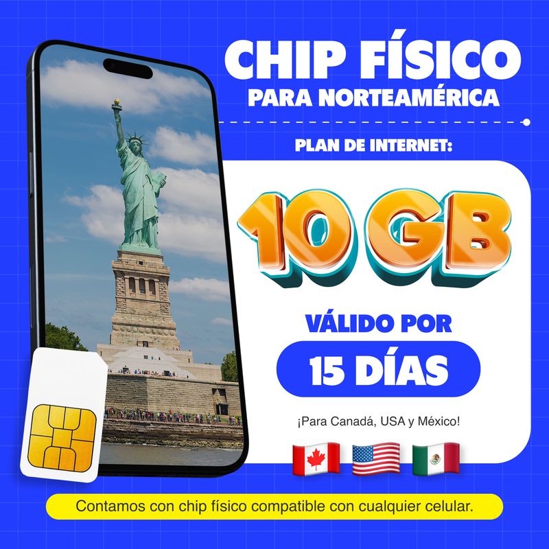 Chip físico MIFI Norteamérica 10GB por 15 días solo datos frontal beneficio