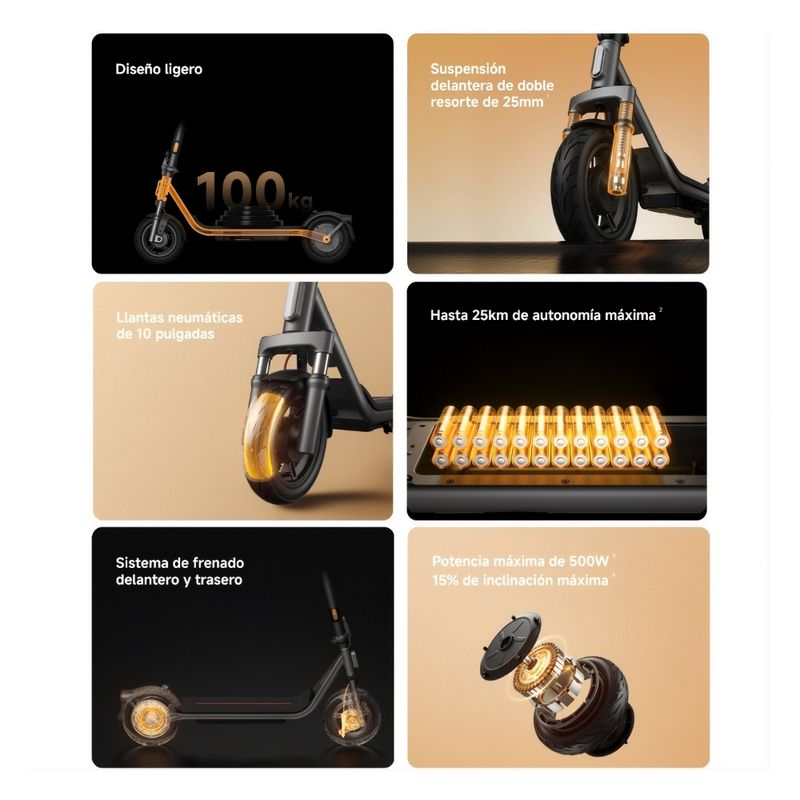Scooter eléctrico Xiaomi 6 Lite 10" velocidad máxima 25 km/h negro especificaciones