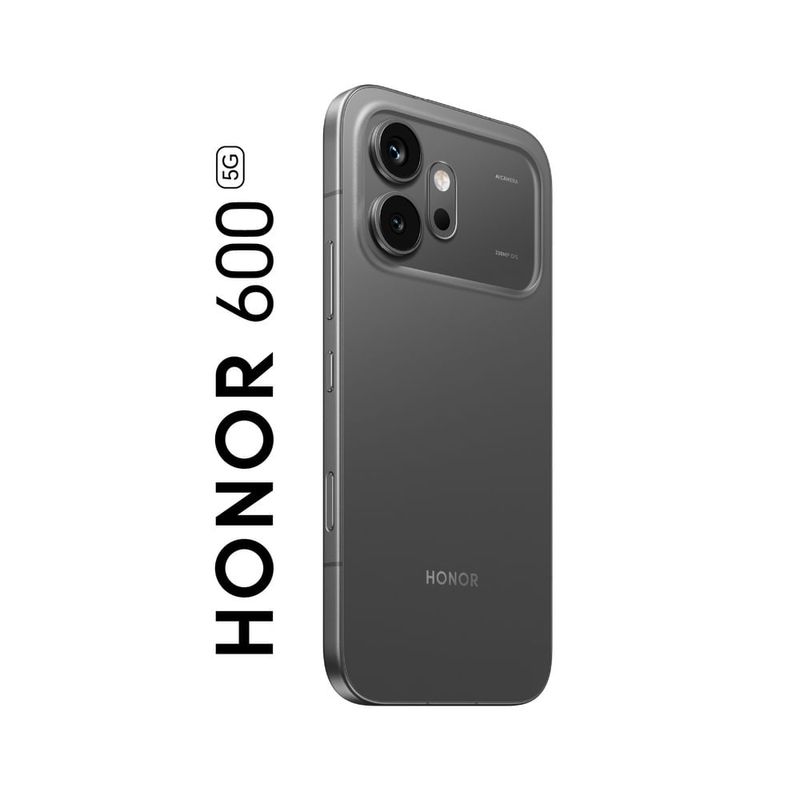 Celular HONOR 600 5G 512GB negro, cámara 200MP y 7000mAh frontal características dorsal oblicuo