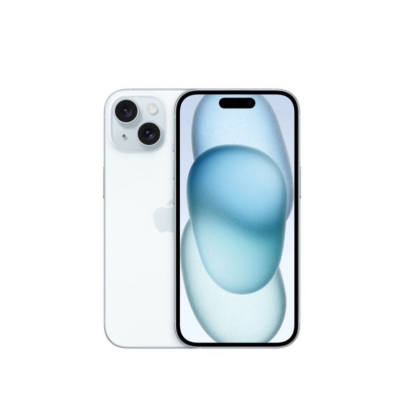 Celular Apple iPhone 15 azul vista frontal