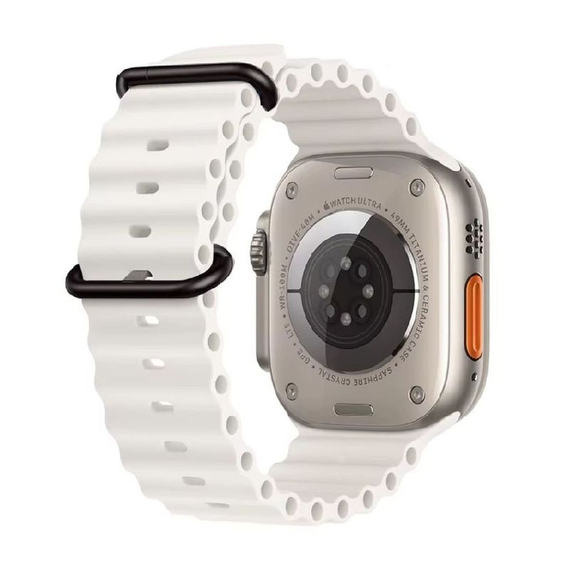 Correa-Ocean-Ultra-OEM-Apple-Watch-blanca-hebilla-negra-FRONTAL USO