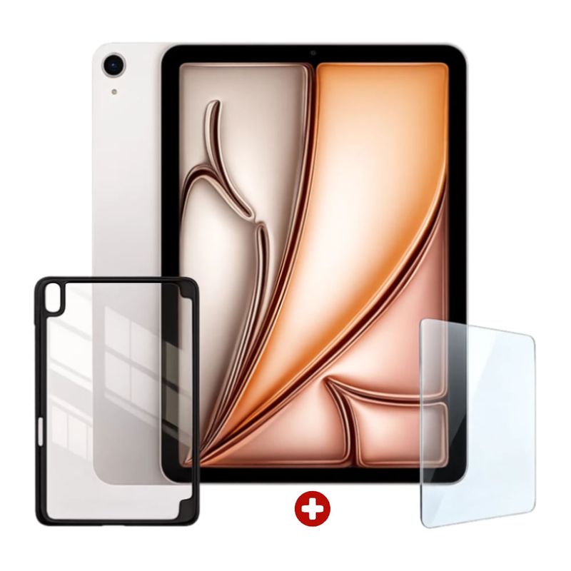 iPad Air 11 pulgadas M4 128GB cámara 12 MP starlight con case y mica vista frontal