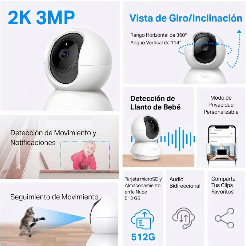 Cámara Tapo C210 Wi-Fi 2K giratoria interior beneficios