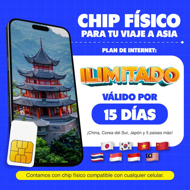 Chip físico MIFI Asia 8 países ilimitado 15 días FRONTAL BENEFICIOS