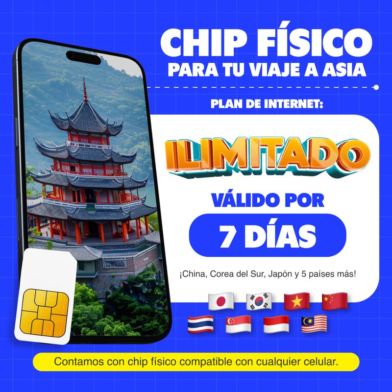 iChip físico MIFI Asia 8 países ilimitado 7 días