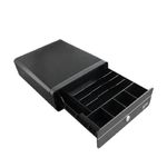 Gaveta de dinero 3NSTAR CD200 RJ11 negra frontal diagonal