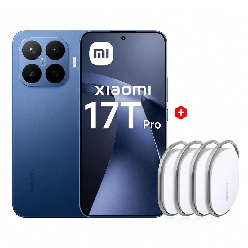 Celular Xiaomi 17T Pro 5G 512GB azul + Tag 4 Pack frontal tag