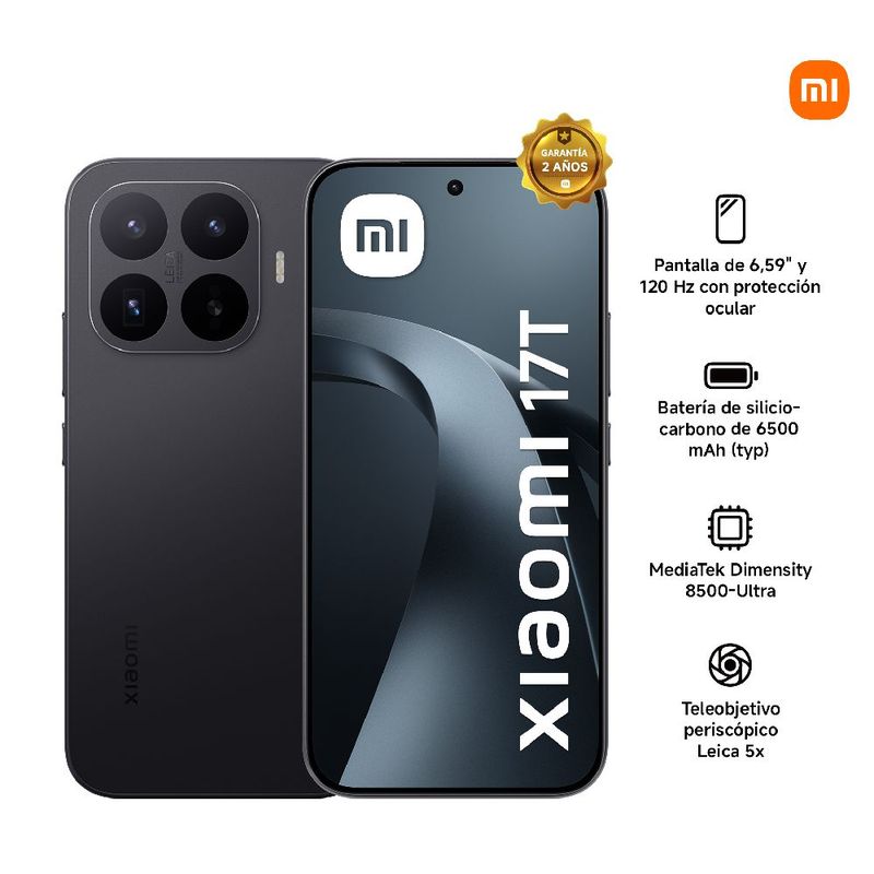 Celular Xiaomi 17T 5G 512GB negro + Tag 4 Pack frontal características