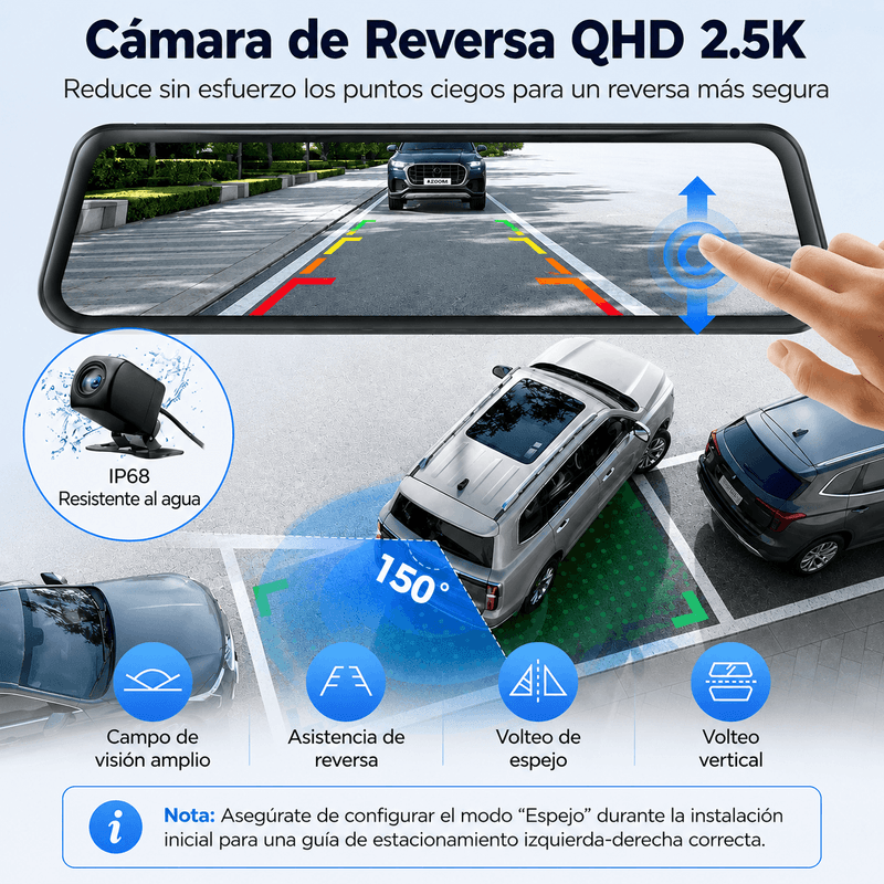 Dashcam Azdome PG17 Max espejo 4K GPS Wi-Fi 5GHz negra frontal uso tráfico