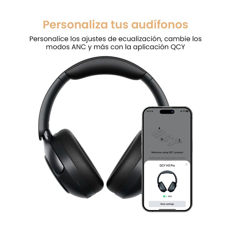 Audífonos QCY H3 Pro negro enlace app