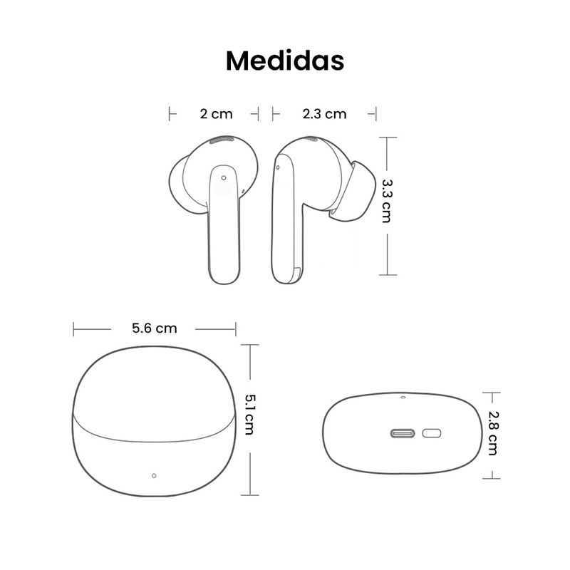 Audífonos QCY MeloBuds Pro dorado dimensiones