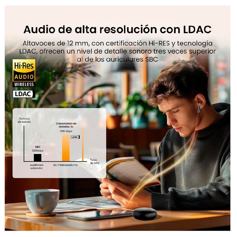 Audífonos QCY MeloBuds Pro dorado audio Hi-Res LDAC