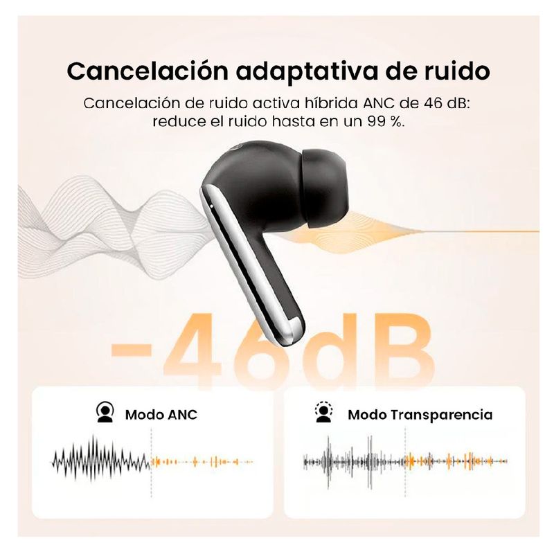 Audífonos QCY MeloBuds Pro dorado ANC 46dB
