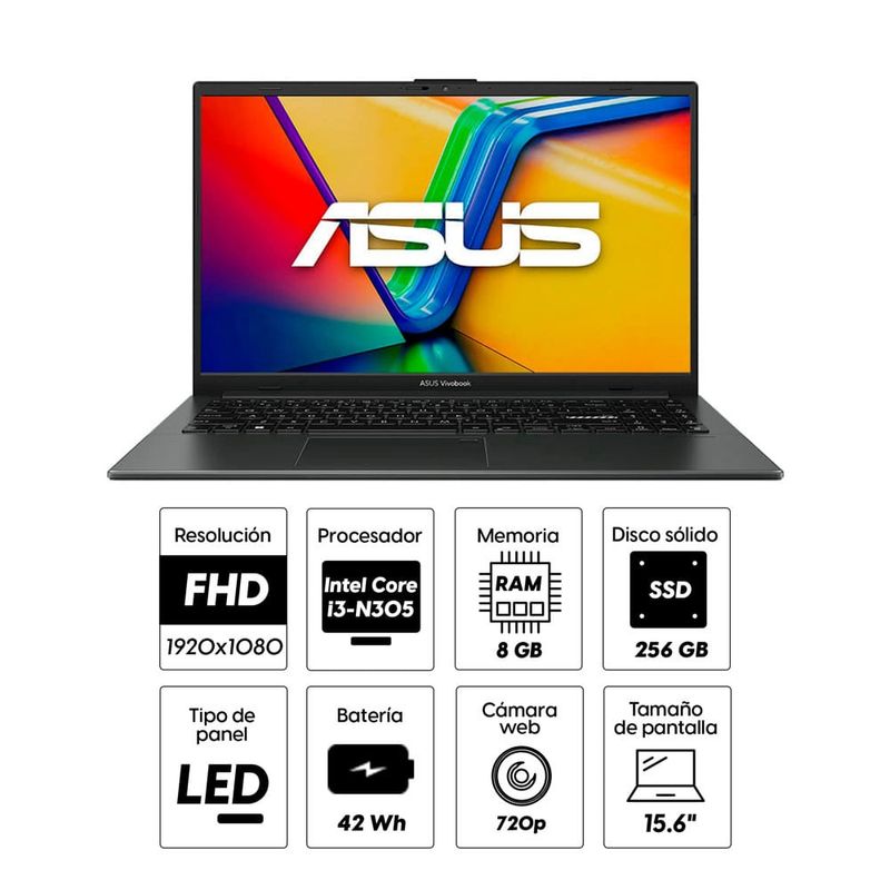 Laptop Asus Vivobook Go Core i3 8GB 256GB negro características