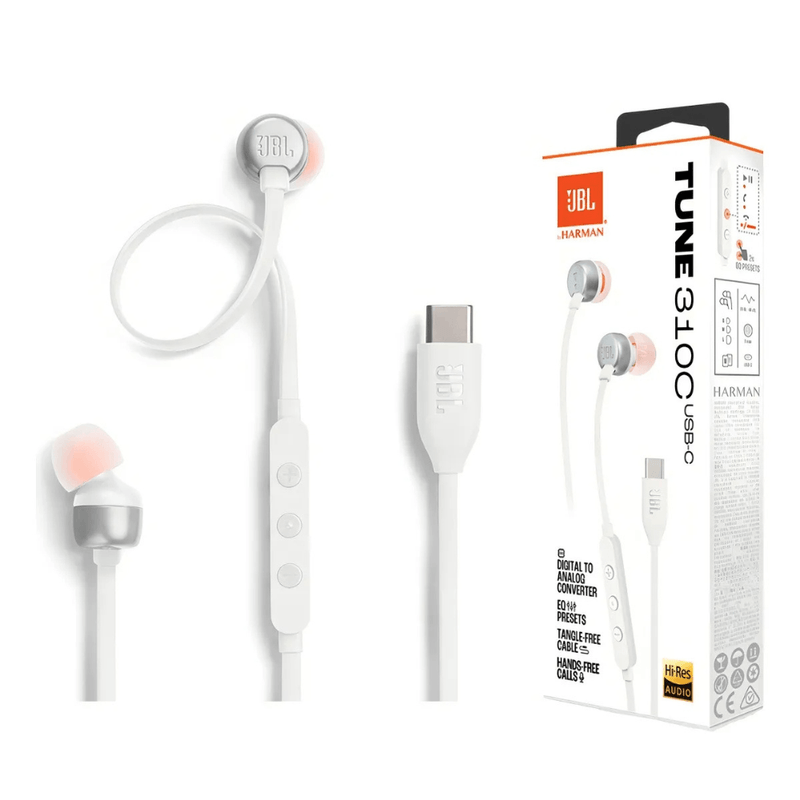 Audífonos JBL Tune 310C USB-C Hi-Res Pure Bass In-Ear empaque frontal