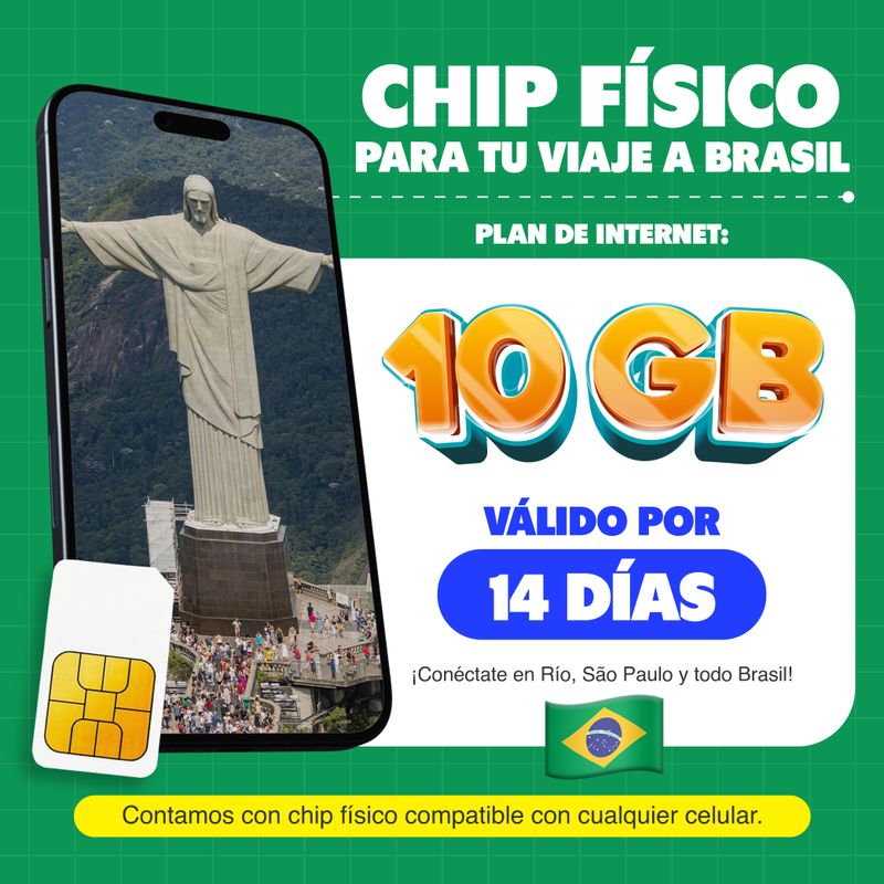 Chip físico MIFI Brasil 10GB 14 días datos móviles frontal beneficios