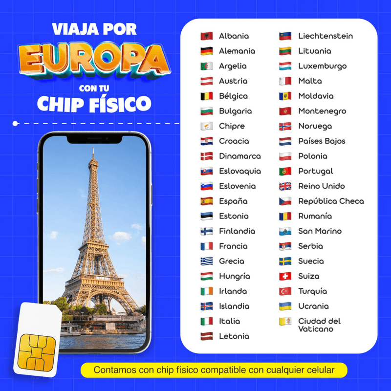 Chip físico MIFI Chip Físico Global cobertura internacional Europa contexto turístico