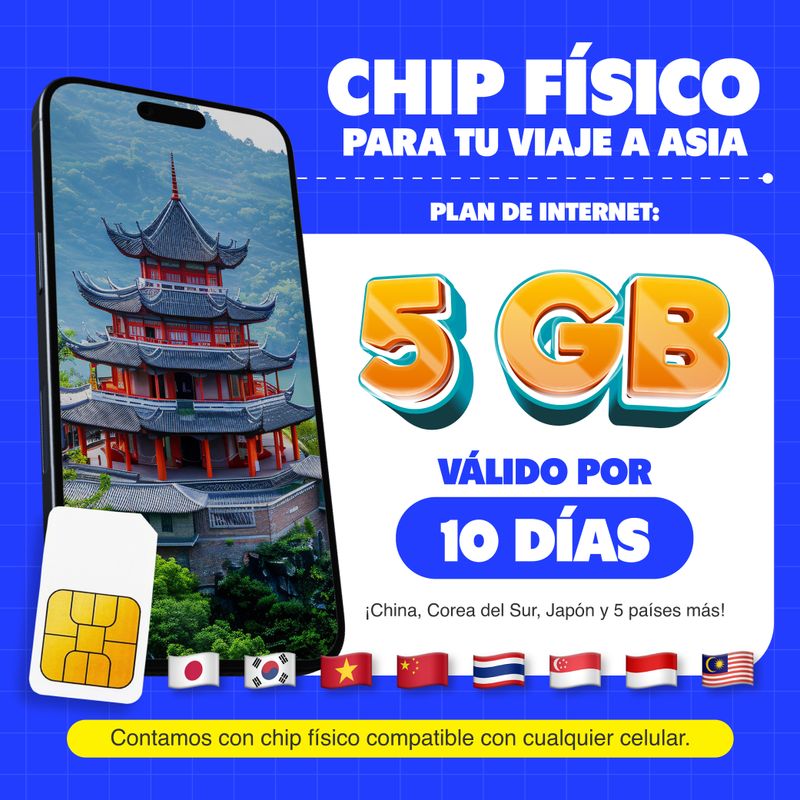 Chip físico MIFI Asia 8 países 5GB 10 días datos beneficios