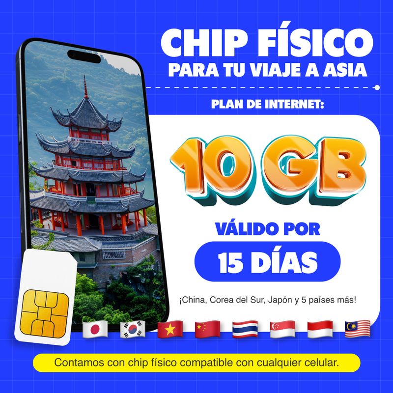 Chip físico MIFI Asia 8 países 10GB 15 días datos frontal beneficios