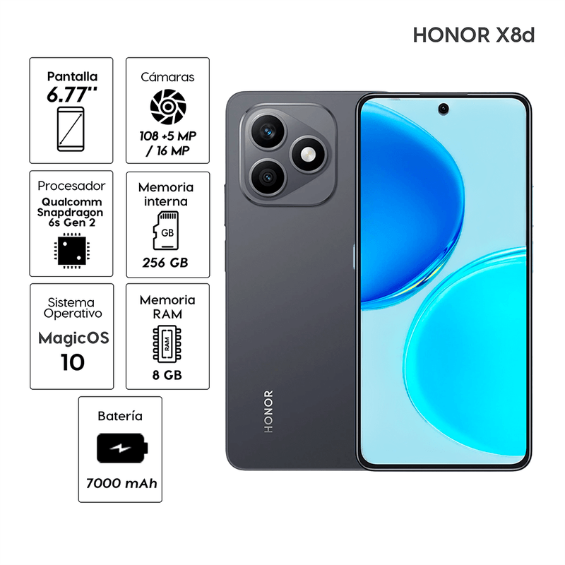 Celular HONOR X8d 256GB 8GB RAM Negro especificaciones