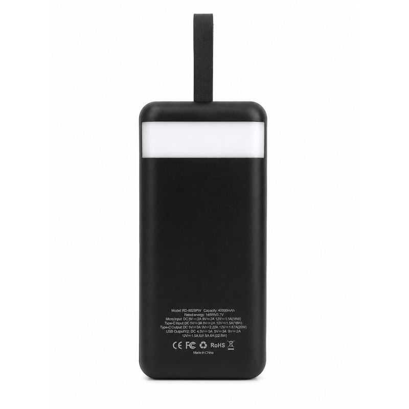 Power Bank Redd 40000mAh 22.5W Turbo Charge, display LED medidas