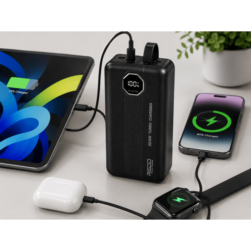 Power Bank Redd 40000mAh 22.5W Turbo Charge, display LED tamaño