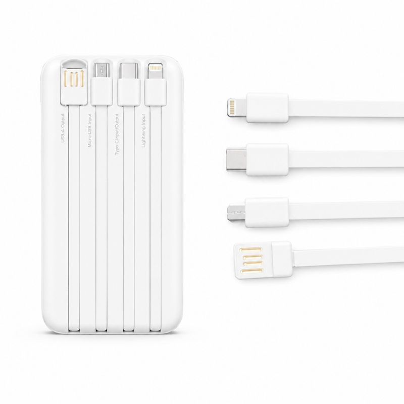 Batería externa Bossmey 10000mAh, 22.5W, 4 cables, blanca tipos de conexión