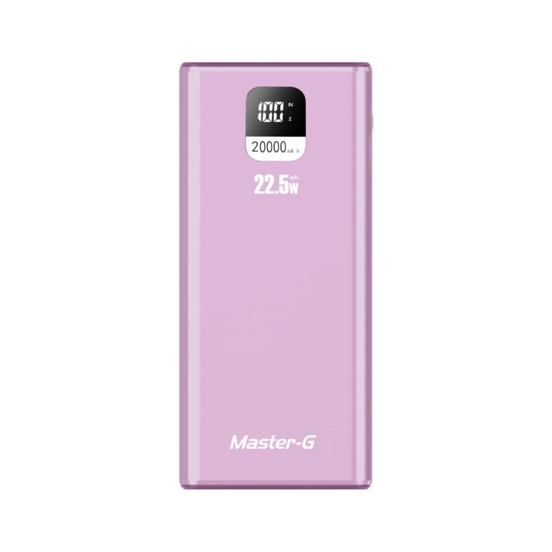 Batería externa Master-G 20000mAh 22.5W Power Delivery rosa frontal beneficios frontal