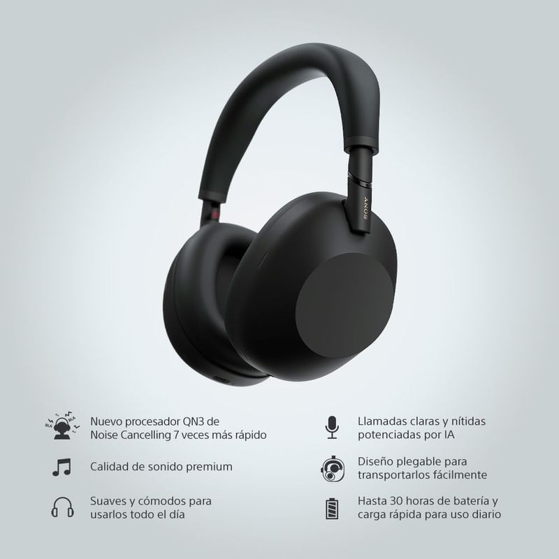 Audífonos bluetooth Sony WH-1000XM6 negros con sonido premium