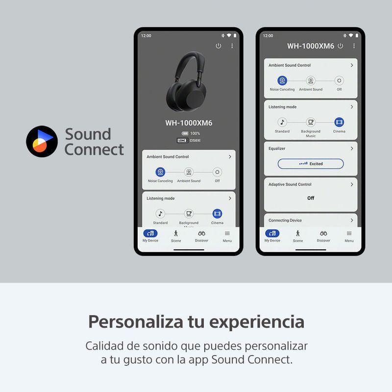 Audífonos bluetooth Sony WH-1000XM6 negros enlace app