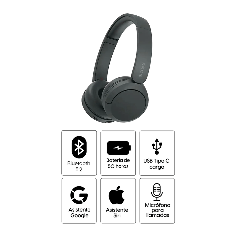 Audífonos Sony WH-CH520 negros especificaciones