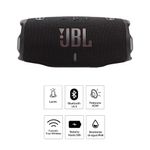 Parlante bluetooth JBL Charge 6 Auracast 40W negro vista frontal características destacadas