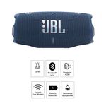 Parlante bluetooth JBL Charge 6 Auracast 45W azul vista frontal características destacadas