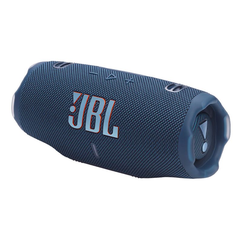 Parlante bluetooth JBL Charge 6 Auracast 45W azul vista perspectiva tres cuartos radiadores laterales